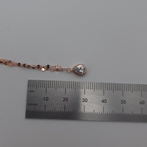 16 Inch Rose Gold Over Sterling Silver Pear Glass Gem Necklace A1631 - Picture 5 of 6
